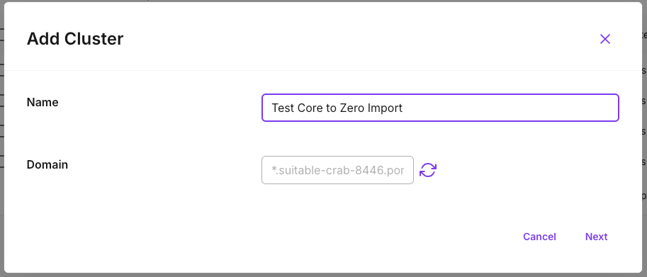 Add a new cluster in the Zero UI