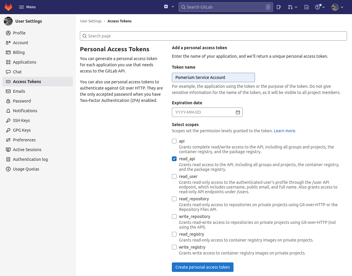 Gitlab Personal Access Token